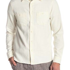 Onia Liam Chest Patch Pocket Slim Cotton Brush Solid White Shirt NWT Size L